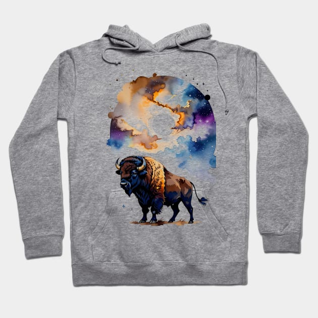 Bison in Cosmic Plains Hoodie by ArtisanEcho